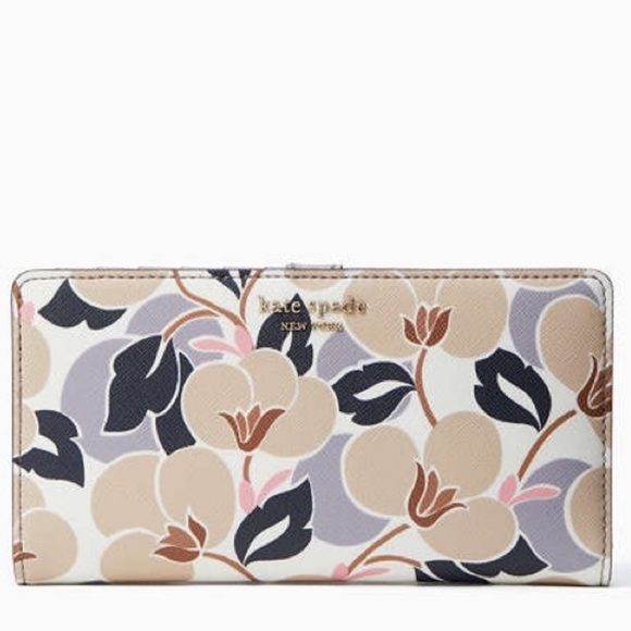kate spade Handbags - kate spade Floral Print Long Wallet in Beige, Black, Light Purple